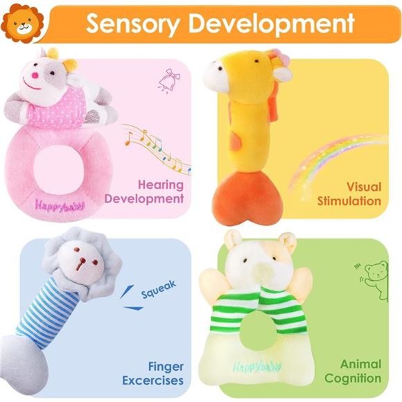 Plush Baby Rattle Toys,Newborn Girls Boys Gift Basket,Infant Farm Stuffed Animal - Picture 3 of 6